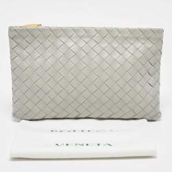 Pre Owned Bottega Veneta Grey Intrecciato Leather Zip Pochette