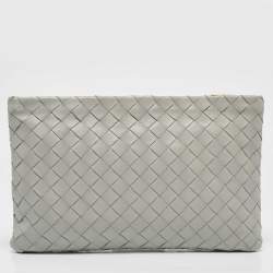 Pre Owned Bottega Veneta Grey Intrecciato Leather Zip Pochette
