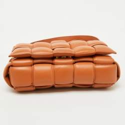Pre Owned Bottega Veneta Pale Orange Leather Padded Cassette Flap Shoulder Bag