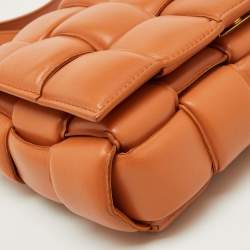 Pre Owned Bottega Veneta Pale Orange Leather Padded Cassette Flap Shoulder Bag