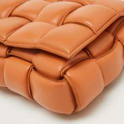 Pre Owned Bottega Veneta Pale Orange Leather Padded Cassette Flap Shoulder Bag