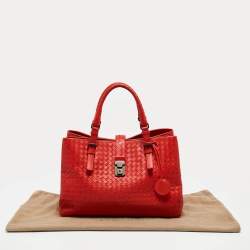 مملوكة مسبقًا Bottega Veneta Red Intrecciato Leather Medium Roma Tote