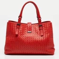 مملوكة مسبقًا Bottega Veneta Red Intrecciato Leather Medium Roma Tote