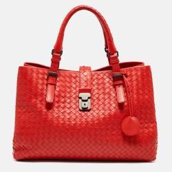 مملوكة مسبقًا Bottega Veneta Red Intrecciato Leather Medium Roma Tote