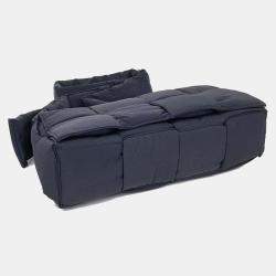 Pre Owned Bottega Veneta Navy Blue Fabric Padded Tech Cassette Bag