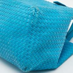 مملوكة مسبقًا Bottega Veneta Aqua Blue Intrecciato Leather Large Cesta Tote