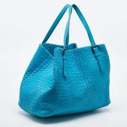 مملوكة مسبقًا Bottega Veneta Aqua Blue Intrecciato Leather Large Cesta Tote