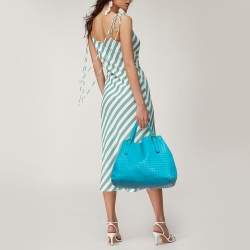 مملوكة مسبقًا Bottega Veneta Aqua Blue Intrecciato Leather Large Cesta Tote