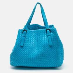 مملوكة مسبقًا Bottega Veneta Aqua Blue Intrecciato Leather Large Cesta Tote