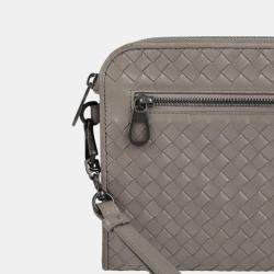 Bottega Veneta Grey Intrecciato Leather Document Case Clutch Bag