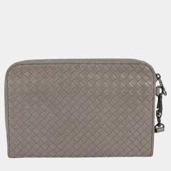Bottega Veneta Grey Intrecciato Leather Document Case Clutch Bag
