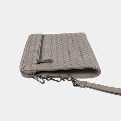 Bottega Veneta Grey Intrecciato Leather Document Case Clutch Bag