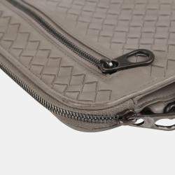 Bottega Veneta Grey Intrecciato Leather Document Case Clutch Bag