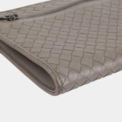 Bottega Veneta Grey Intrecciato Leather Document Case Clutch Bag