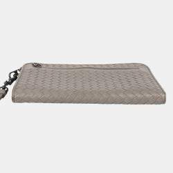Bottega Veneta Grey Intrecciato Leather Document Case Clutch Bag