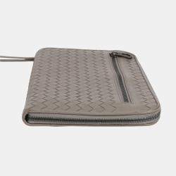 Bottega Veneta Grey Intrecciato Leather Document Case Clutch Bag