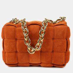 Bottega Veneta Maple Gold Suede Chain Cassette Shoulder Bag