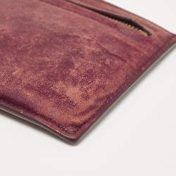 Pre Owned Bottega Veneta Burgundy Intrecciato Leather Zip Card Holder