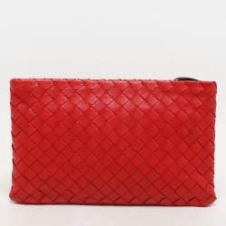 Bottega Veneta Red Intrecciato Leather Zip Pouch
