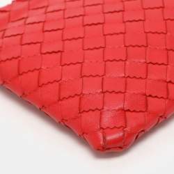 Bottega Veneta Red Intrecciato Leather Zip Pouch