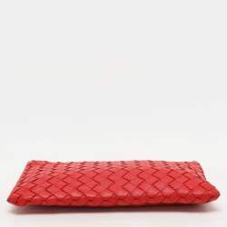 Bottega Veneta Red Intrecciato Leather Zip Pouch