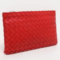 Bottega Veneta Red Intrecciato Leather Zip Pouch