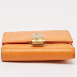 Bottega Veneta Orange Leather Palmellato Trifold Wallet