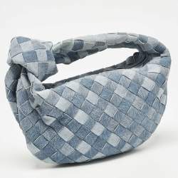 مملوكة مسبقًا Bottega Veneta Blue Denim Effect Intrecciato Leather Mini Jodie Hobo
