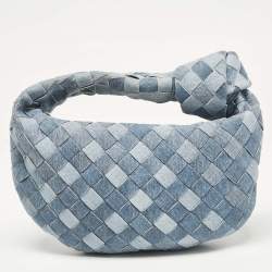 مملوكة مسبقًا Bottega Veneta Blue Denim Effect Intrecciato Leather Mini Jodie Hobo