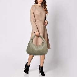Pre Owned Bottega Veneta Beige Intrecciato Leather Small Veneta Hobo