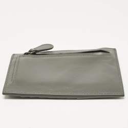 Pre Owned Bottega Veneta Grey Intrecciato Leather Zip Card Holder