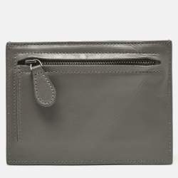 Pre Owned Bottega Veneta Grey Intrecciato Leather Zip Card Holder