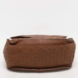 Bottega Veneta Brown Intrecciato Leather Flap Hobo