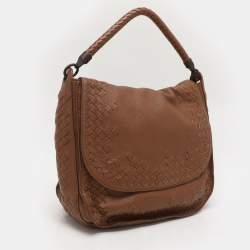 Bottega Veneta Brown Intrecciato Leather Flap Hobo