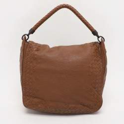 Bottega Veneta Brown Intrecciato Leather Flap Hobo