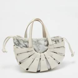 Pre Owned Bottega Veneta Off White Leather Small Shell Bag