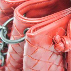 Pre Owned Bottega Veneta Red Intrecciato Leather Baby Roma Shoulder Bag