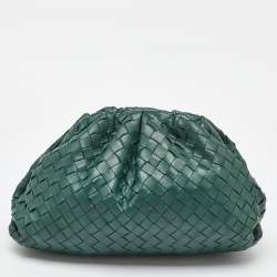Bottega Veneta Dark Green Intrecciato Leather Pouch Clutch