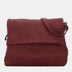 Pre Owned Bottega Veneta Maroon Leather Intrecciato Pebble Leather Shoulder Bag