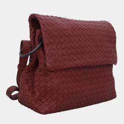 Pre Owned Bottega Veneta Maroon Leather Intrecciato Pebble Leather Shoulder Bag