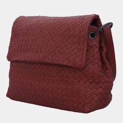 Pre Owned Bottega Veneta Maroon Leather Intrecciato Pebble Leather Shoulder Bag