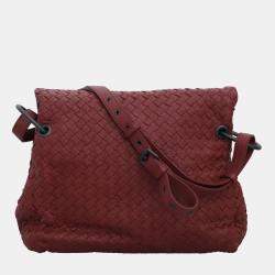 Pre Owned Bottega Veneta Maroon Leather Intrecciato Pebble Leather Shoulder Bag