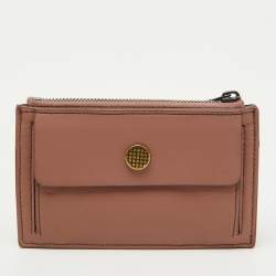 Bottega Veneta Dusty Pink Leather Intrecciato Zip Card Case