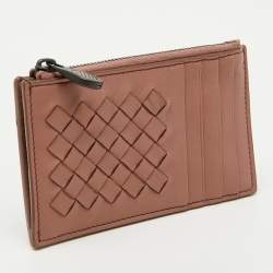 Bottega Veneta Dusty Pink Leather Intrecciato Zip Card Case