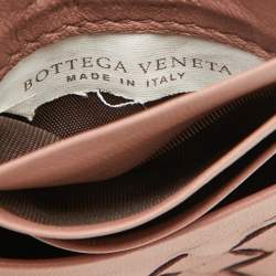 Bottega Veneta Dusty Pink Leather Intrecciato Zip Card Case