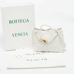 Pre Owned Bottega Veneta White Intrecciato Leather Small Andiamo Tote