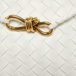 Pre Owned Bottega Veneta White Intrecciato Leather Small Andiamo Tote