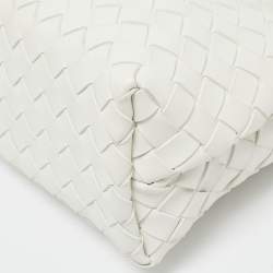 Pre Owned Bottega Veneta White Intrecciato Leather Small Andiamo Tote