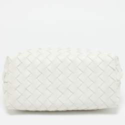 Pre Owned Bottega Veneta White Intrecciato Leather Small Andiamo Tote
