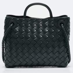 Pre Owned Bottega Veneta Dark Green Intrecciato Leather Small Andiamo Tote